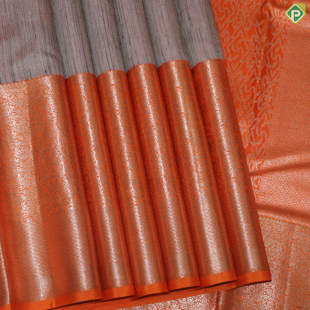 Peach Pink With Thread Lines And Fanta Orange Gold Zari Border Trendy Silks Saree