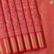 tomato red with gold zari vanasingaram design self gold zari border grand bridal silk saree