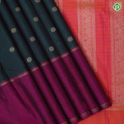Bottle Green Gold Zari Flower Butta Design Magenta And Purple Colour Line Design Traditional Silk Saree