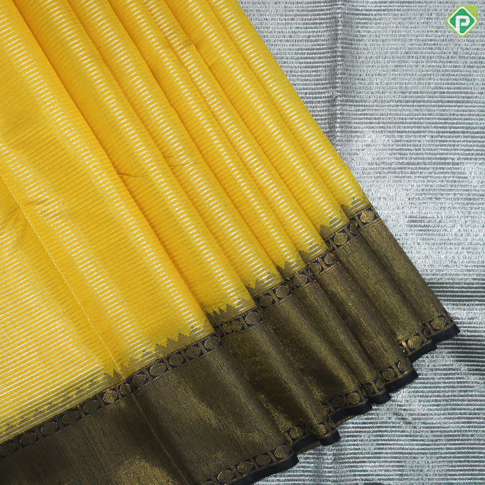 Lemon Yellow Gold Zari With Navy Blue Color Ruthracham Design Tissue Silk Saree