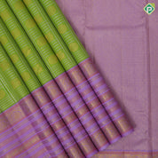 Parrot green Silver zari checks mid gold zari butta motifs lavender gold zari meena work lines border vintage silk saree