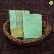 Pista green self weaved Design self gold zari Border 8*4 pure Silk Dhoti 3 in 1 Vesti set