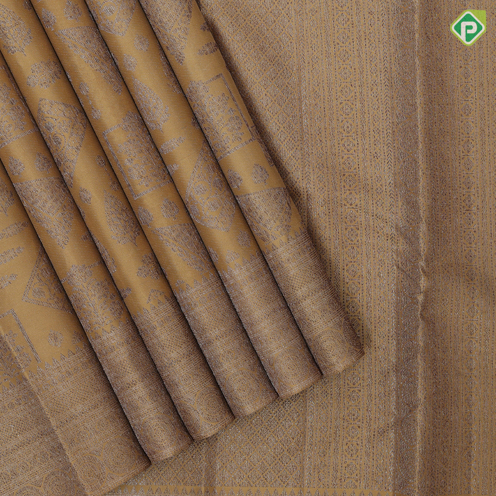 Sandal Neem Zari Checks Floral Design Self Colour Ruthracham Border Design Grand Silk Saree