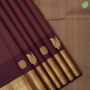 grape brown gold zari and silk thread checks design self gold zari peacock lines border traditional silk saree