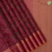 Rani Pink Gold Zari Flower Design Peach Floral Border Design Grand Silk Saree