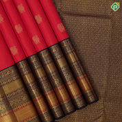 Tomato red gold zari annam butta design purple blue gold zari meena work border retro traditional silk saree