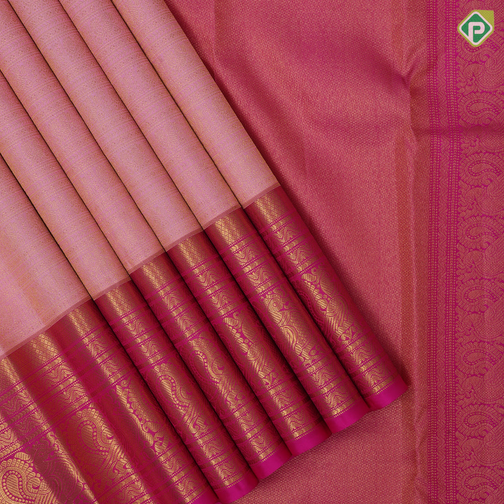 Baby Pink Gold Zari Ruthracham Peacock Brocade Design Dark Pink Mayilkan Peacock Border Design Wedding Silk Saree