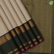 Cream White Gold Zari Arrow Straight Line Design Olive Green Ruthracham Flower Diamond Border Design Traditional Silk Saree