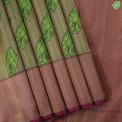 Olive green gold zari tissue weaved emerald silk butta design pink gold zari diamond border trendy tissue silk saree