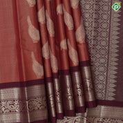 Rust orange tissue weave sparrow butta design contrast maroon gold zari rangoli mid border traditional silk saree