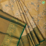 Yellow golden color vanasingaram meena work design bottle green gold zari border pattu paavadai lehanka