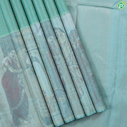 Rama Green gold zari by zari tissue weaved design queen in nandavanam modern art paint trendy tissue silk saree