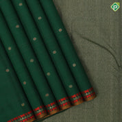 Dark Green Gold Zari Small Motif Design Edge Border Design Trendy Silk Saree