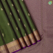 Leaf Green Gold Zari Thilagam Flower Butta Design Purple Floral Weave Border Design Pure Mix Silk Saree