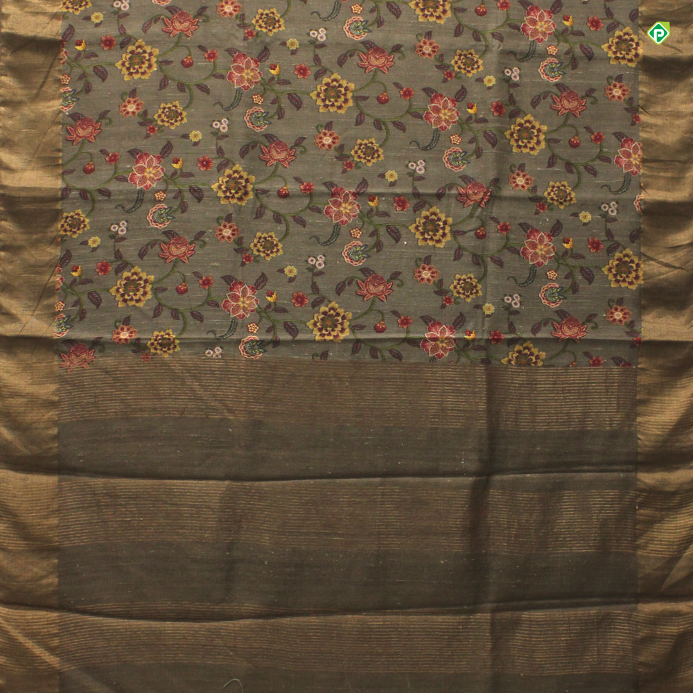 Onion Pink With Beige Big Flower Digital Print Motifs Pure Tussar Silks Saree