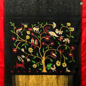 Black With Chilly Red Grand Paithani Zari Work Motifs Linen Silks Saree