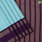 Sea blue gold zari vairaoosi checked kataam rudraksham butta purple gold zari retta pattai border art silk saree