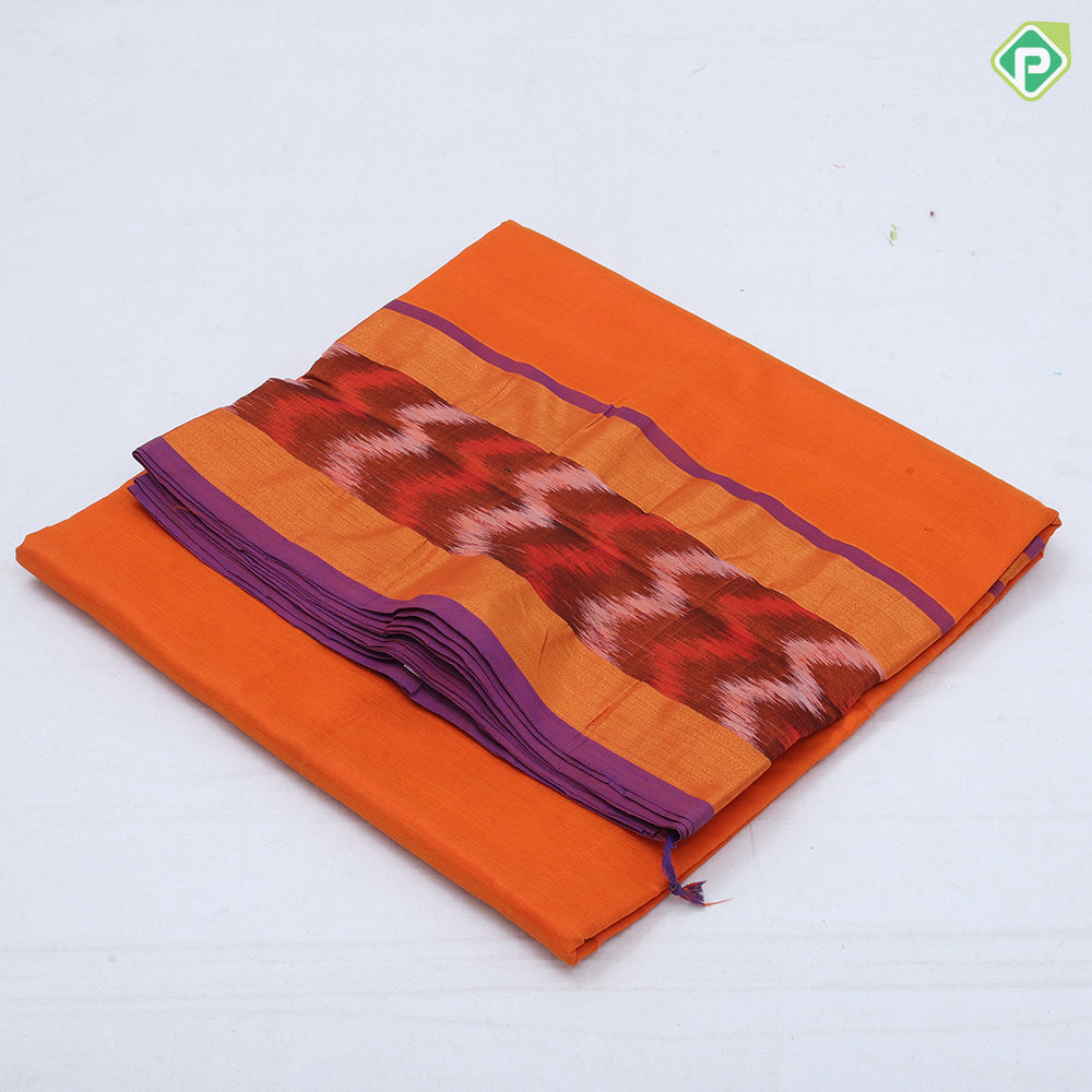 Solid dark color body design contrast ikkat design border 10 yards silk cotton saree