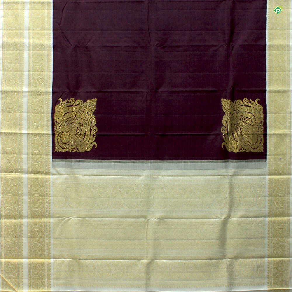 Maroon Red With Beige Big Fancy Butta Pure Zari Traditional Silks Saree