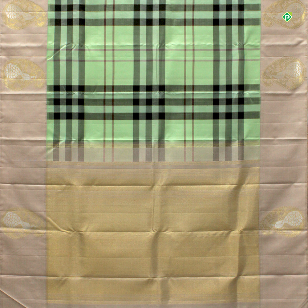 Sea Green With Lavender Pink Zari Checks Trendy Silks Saree