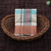 creamy sandal multi color checks design copper zari mayilkan border 8*4 silk dhoti set