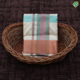 creamy sandal multi color checks design copper zari mayilkan border 8*4 silk dhoti set