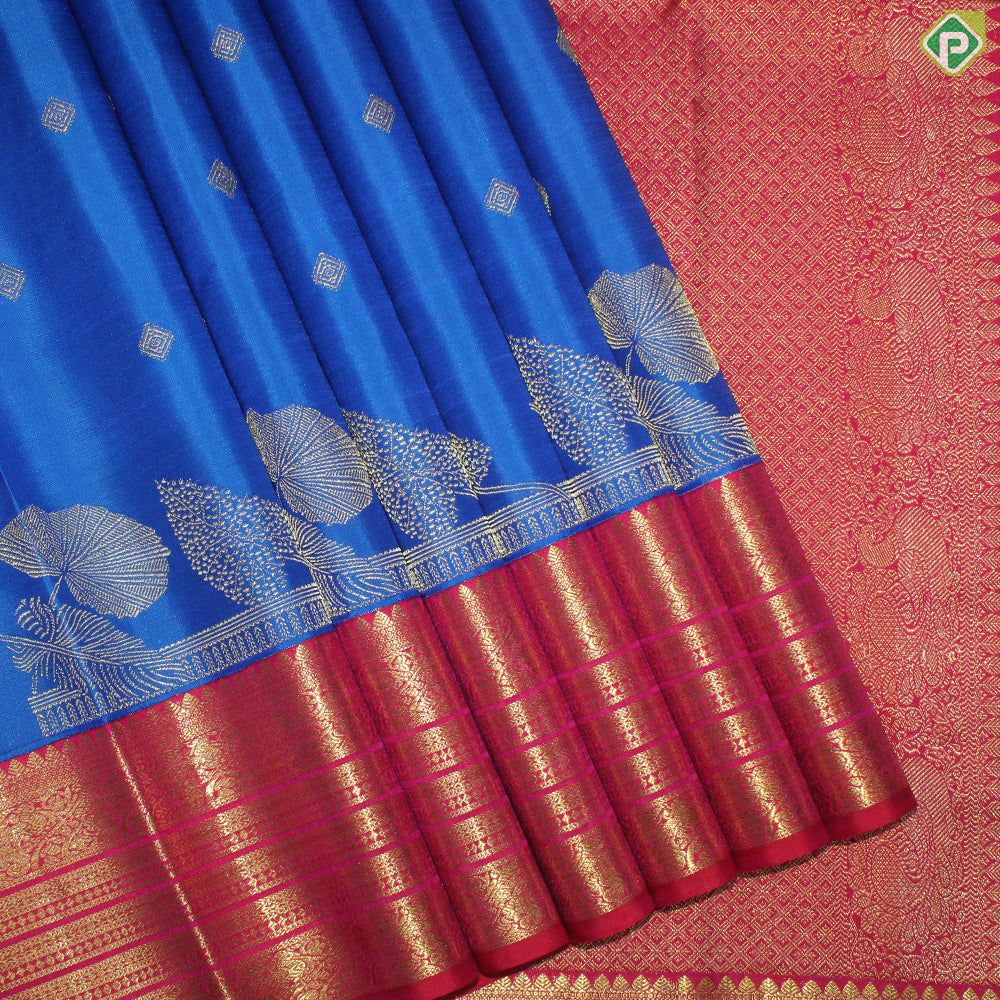 Royal Blue Silver Gold Zari Contrast Pink Multi Line Border Trendy Designer Silk Saree