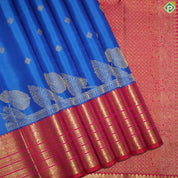 Royal Blue Silver Gold Zari Contrast Pink Multi Line Border Trendy Designer Silk Saree