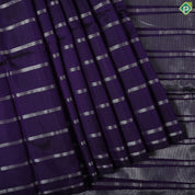 Olive green silver stripes design borderless soft silk saree