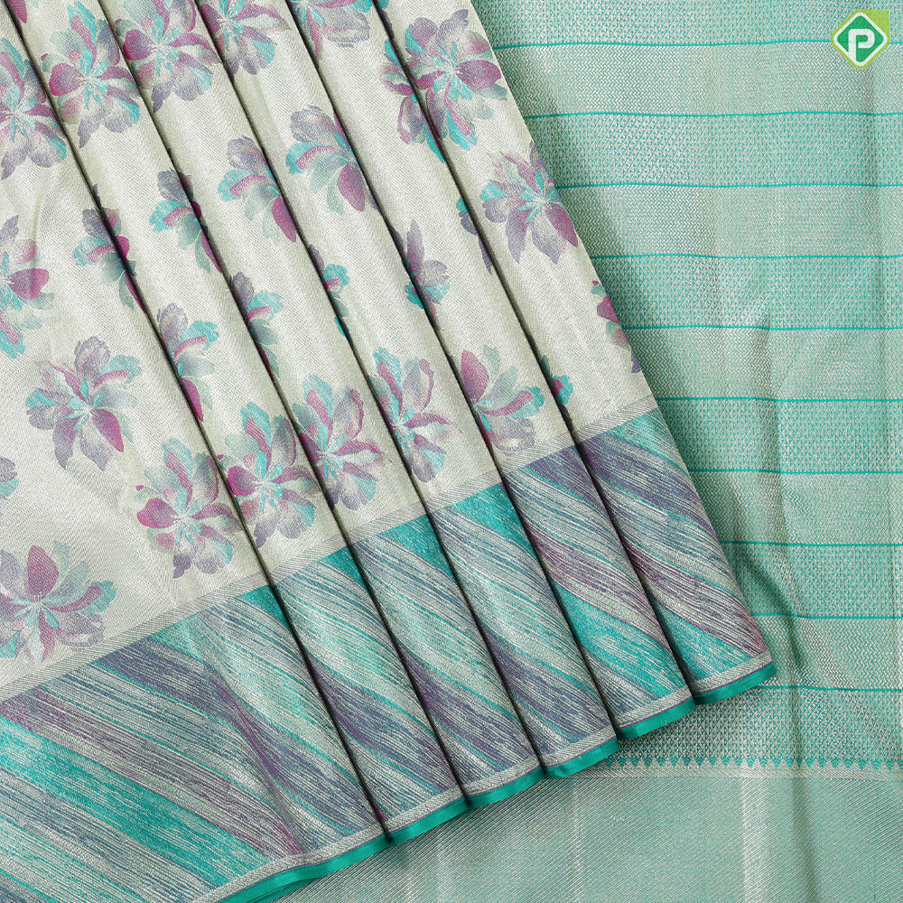 Elechi green multi color flower design Green Multi color cross border tissue trendy silk saree