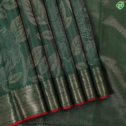 Bottle green silver and gold zari big floral with leaves design self gold zari border trendy designer silk saree