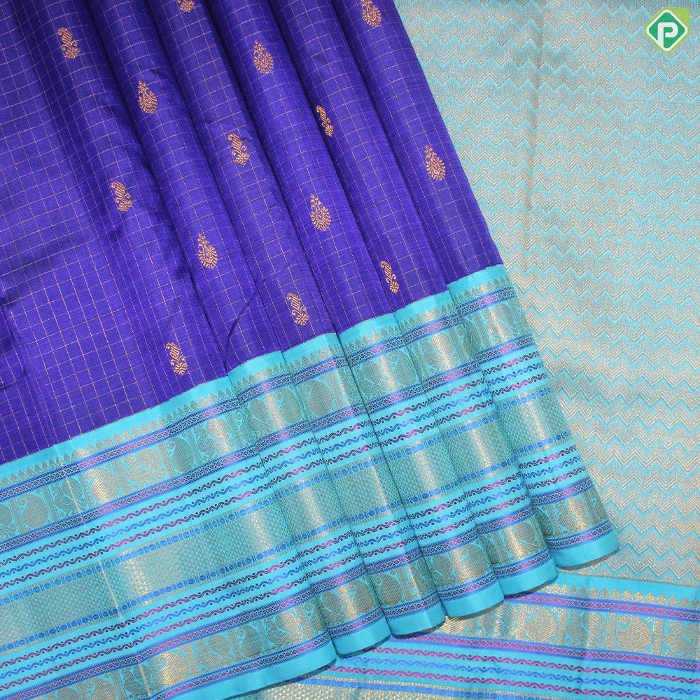 Purple Color Gold Zari Lines And Mango Design With Rexsona Green Peacock And Mango Design Border Traditional Silk Saree