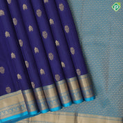 Royal Blue Gold Zari Flower Butta Design Rexsona Green Ruthracham Flower Border Design Pure Mix Silk Saree
