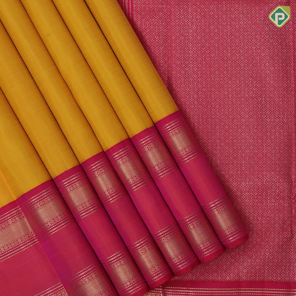 Mango yellow plain body paalum pazhamum gold zari border retro traditional silk saree
