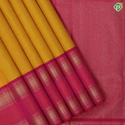 Mango yellow plain body paalum pazhamum gold zari border retro traditional silk saree