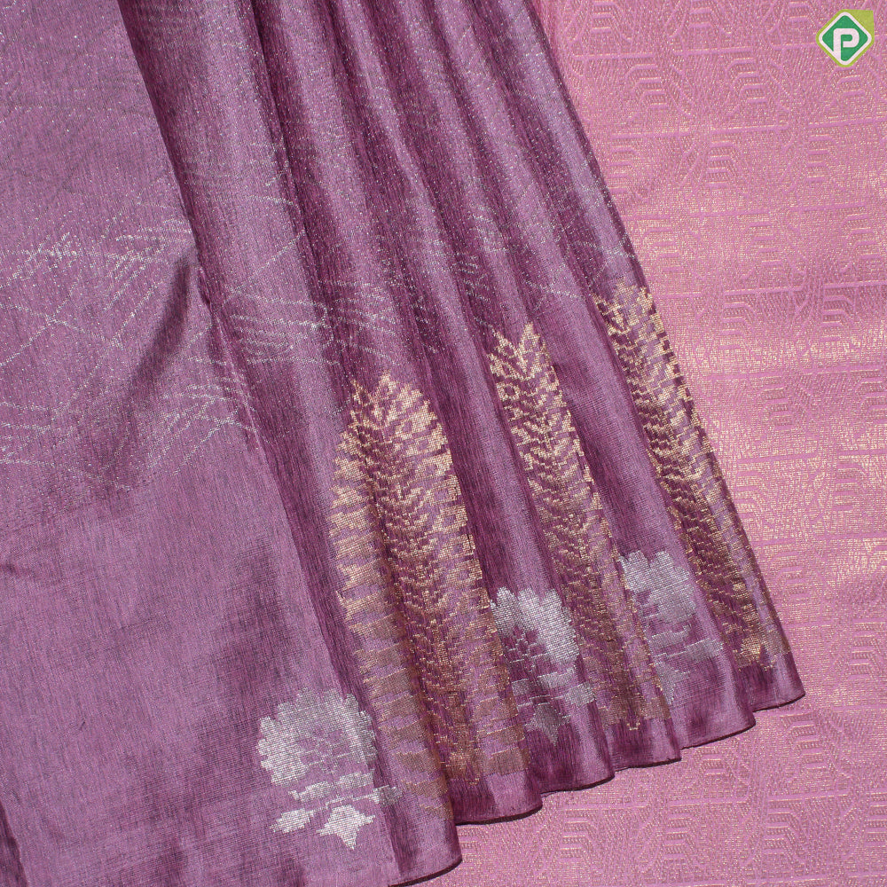 Baby Pink Silver And Gold Zari Pine Tree Design  With Self Color Border Trendy Silk Saree