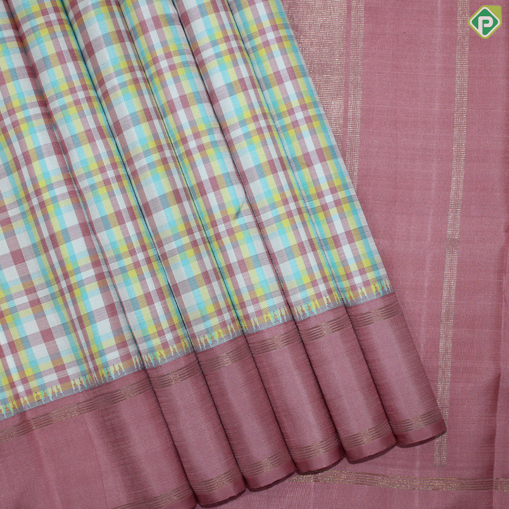 Multi Color Checks With Onion Pink Gold Zari Traditional Silk Saree