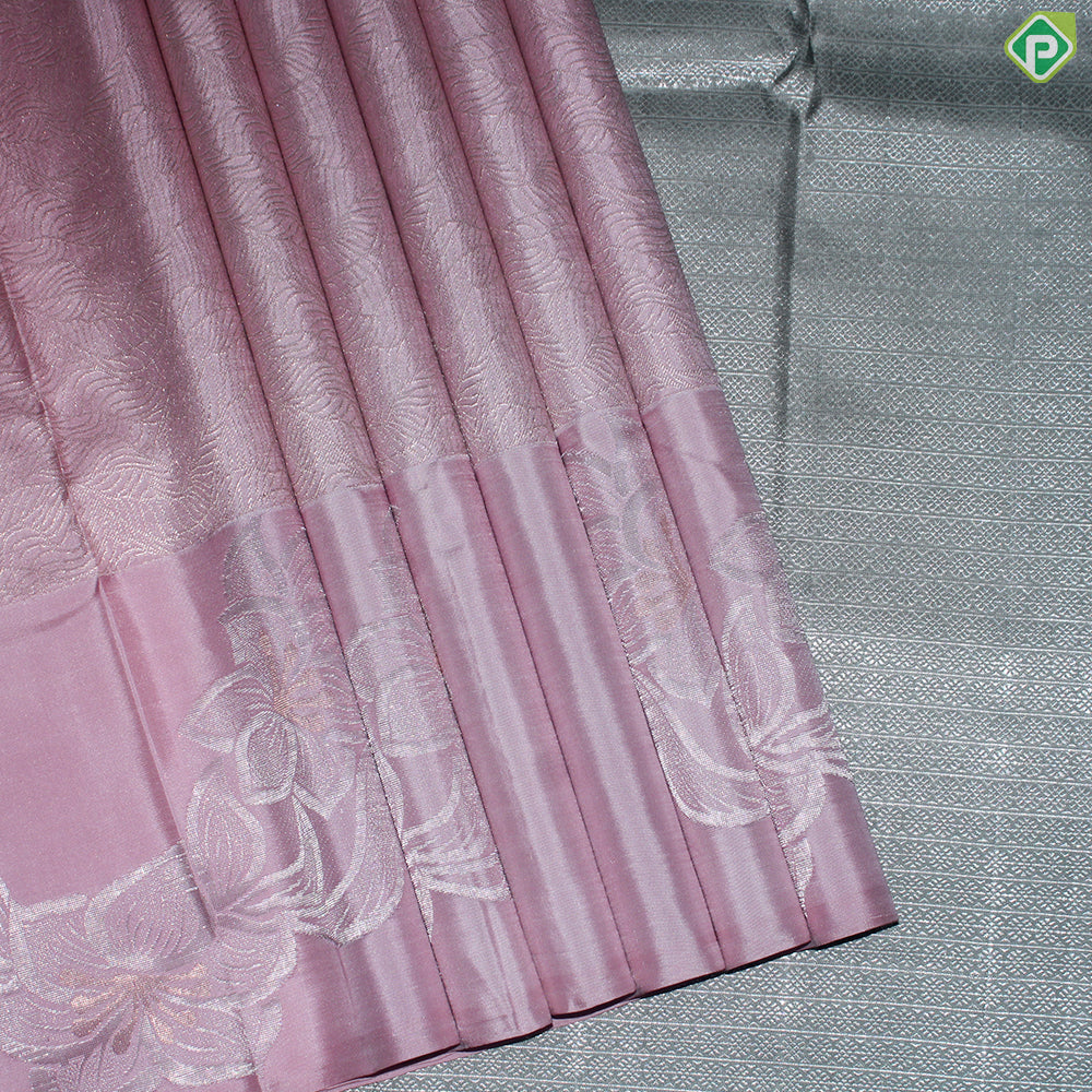 Baby Pink Silver Zari With Self Color Border fancy Trendy Silk Saree