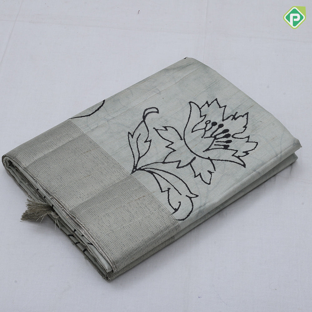 creamy color floral print self zari plain border fancy cotton saree