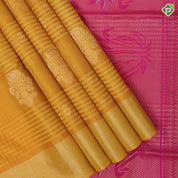 Purple blue gold zari flower bunch design contrast pallu and gold zari border soft silk saree