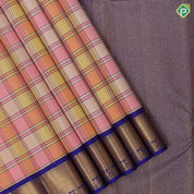 Pastel multi color madras checks design blue gold zari peacock butta gatti border paalum pazhamum silk saree