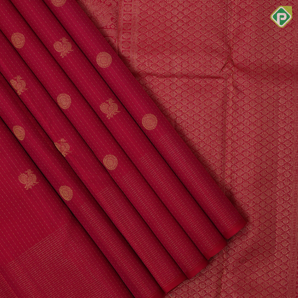 Dark pink gold zari peacock chakaram design self colour small checks border design traditional silk saree
