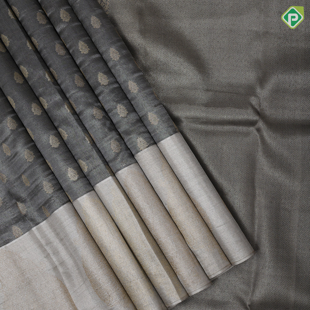 Black Colour Gold Zari Thilagam Butta Tissue Design Cream Colour Mango Border Design Luxury Black Silk Saree