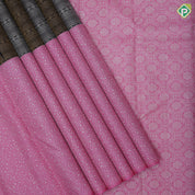 Dark brown silver gold zari temple tower baby pink silver zari mole design half and half concept exclusive silk saree