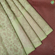 Eliche green onion silk thread embossed grand design self silver zari meena work border trendy silk saree