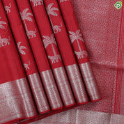 Rani Red silver gold zari leopard under tree butta design self silver gold zari fancy border soft silk saree