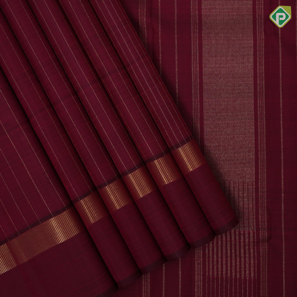 Red Wine Gold Zari Vairaoosi Lines Design Self Colour Maadam Border Design Traditional Silk Saree