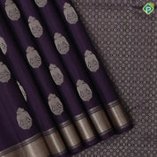 Grape purple silver gold zari kandapiranda butta self silver gold zari bavanji border traditional silk saree