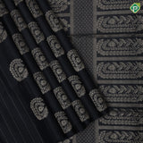 Black with silver gold zari rounded leaves design self gold zari border black special soft silk saree