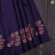 Purple Blue plain weaved design self colorful leaf design border trendy silk saree